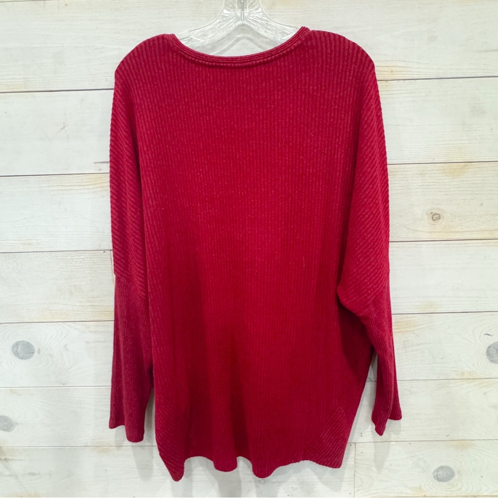 White House Black Market Deep Red Ribbed V-Neck Sweater